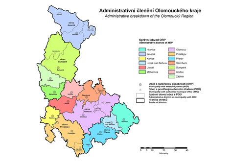 Mapa Olomouckého kraja s vyznačeným Olomoucom