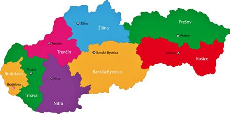 Mapa Slovenska s vyznačenými krajskými mestami