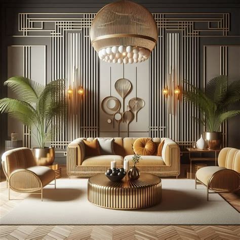 Luxusná obývacia izba v štýle Art Deco s geometrickými vzormi