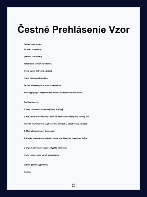 Schematické znázornenie procesu správneho konania s vyznačením čestného vyhlásenia