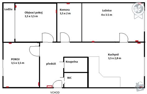 Diagram znázorňujúci štruktúru panelákového bytu s vyznačenými nosnými a nenosnými priečkami