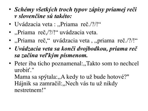 Ilustrácia rôznych typov priamej reči s úvodzovkami