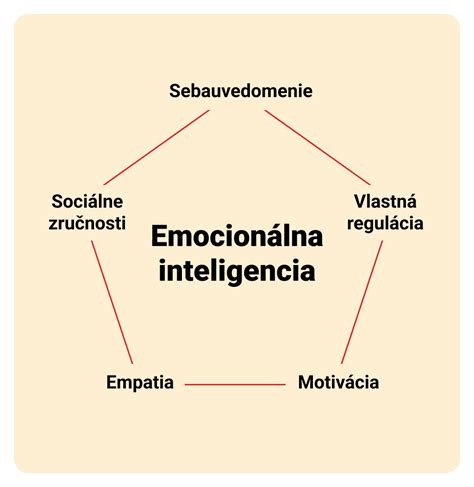 Diagram znázorňujúci päť zložiek emočnej inteligencie: sebavedomie, sebaovládanie, motivácia, empatia, sociálne zručnosti.