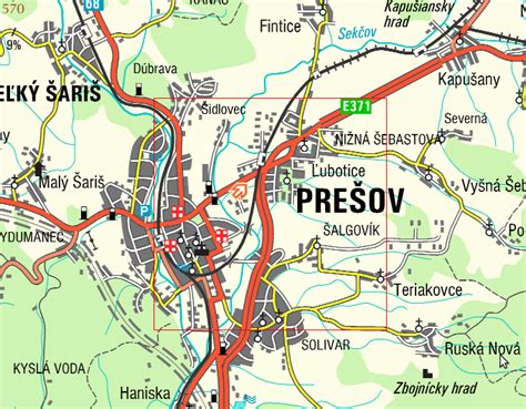 Mapa Prešova s vyznačenou lokalitou Sekčov