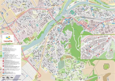 Mapa Trenčína s vyznačeným centrom mesta
