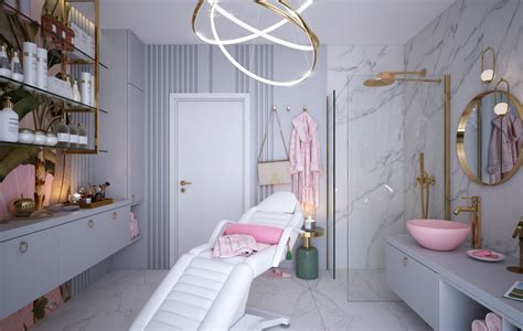 interiér moderného kozmetického salónu s pracovným kreslom a zrkadlom