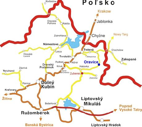 Mapa regiónu Orava s vyznačenými okresmi Dolný Kubín a Tvrdošín