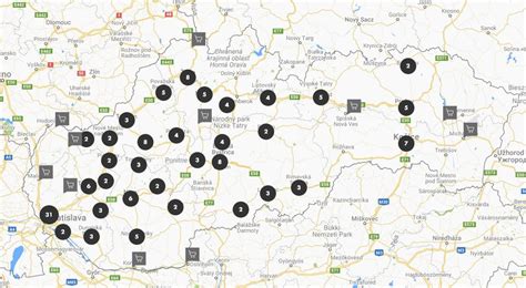 Mapa znázorňujúca rozmiestnenie nákupných centier v Bratislave