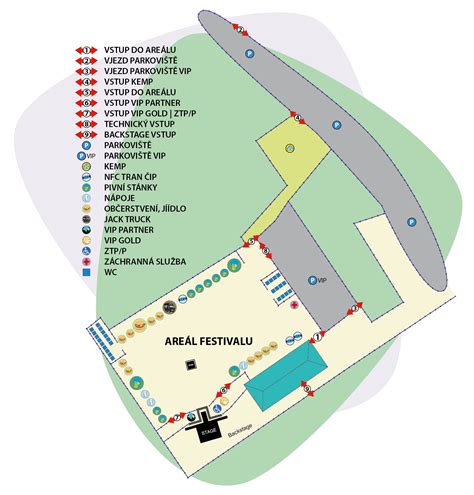 Mapa areálu festivalu s vyznačenými pódiami