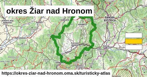 Mapa okresu Žiar nad Hronom s vyznačenými obcami Hliník nad Hronom, Vyhne a Žarnovica