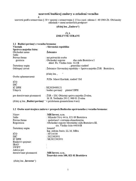 Schéma právnych krokov pri zriadení a zrušení vecného bremena