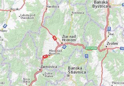 Mapa Žiar nad Hronom s vyznačenými ulicami