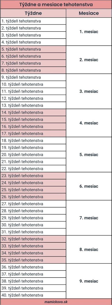 Grafické znázornenie týždňov tehotenstva s hlavnými míľnikmi