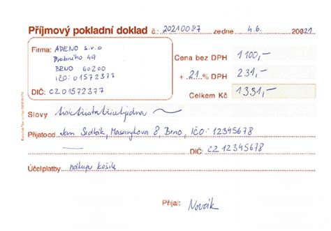 Príklad pokladničného dokladu