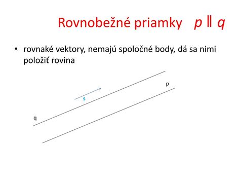 Ilustrácia smerových vektorov pre rovnobežné a rôznobežné priamky