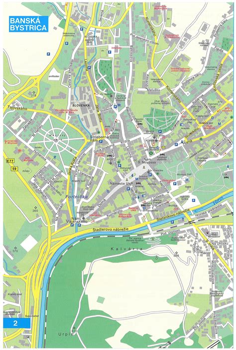 Mapa Banskej Bystrice s vyznačenými sídliskami