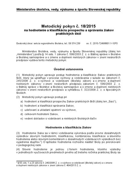 Metodický pokyn pre hodnotenie
