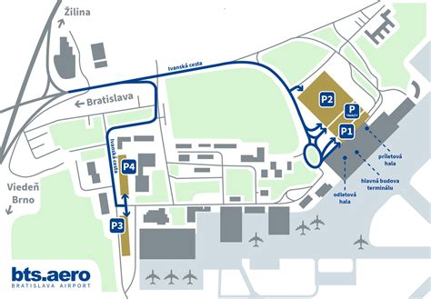 Mapa Letiska Bratislava s vyznačenými terminálmi