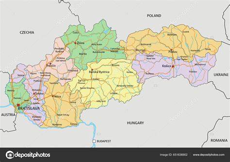 Mapa Slovenska s vyznačenými regiónmi a priemernými cenami nehnuteľností