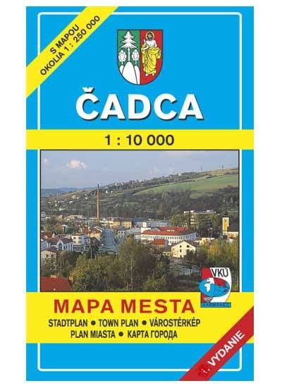Mapa mesta Čadca s vyznačeným centrom a sídliskom Žarec