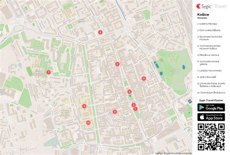 Mapa mesta Košice s vyznačenými oblasťami