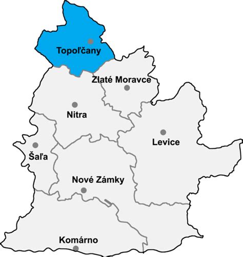 Mapa okresu Topoľčany s vyznačením obce Kuzmice