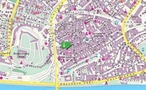 Mapa centra Bratislavy s vyznačenými lokalitami