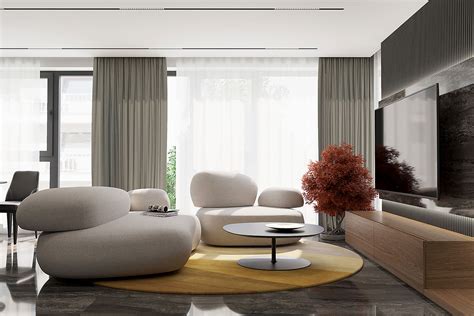 Ilustrácia moderne prerobeného interiéru bytu s obývačkou