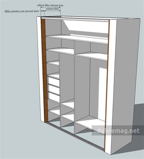 Diagram vnútorného usporiadania vstavanej skrine s rôznymi sekciami