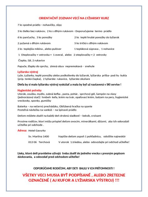 Zoznam vecí na festival