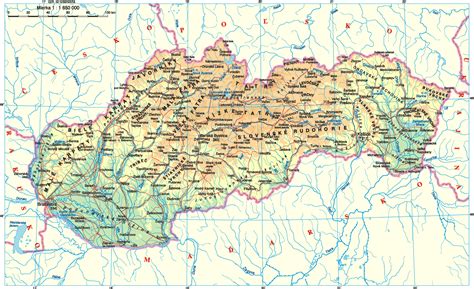 Školská mapa Slovenska s vyznačenými pohoriami
