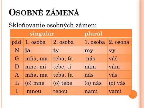 Tabuľka druhov zámen