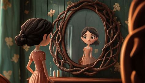 Dievča pozerá do zrkadla