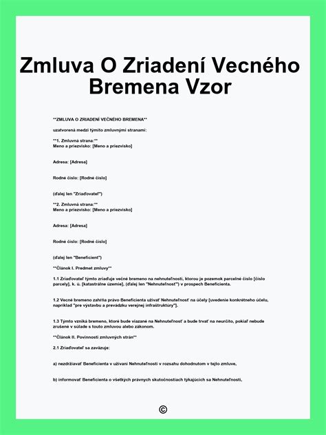 Písomná zmluva o zriadení vecného bremena