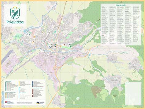 Mapa Prievidze so vyznačeným starým sídliskom