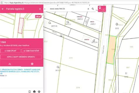 Katastrálna mapa s vyznačenými parcelami C