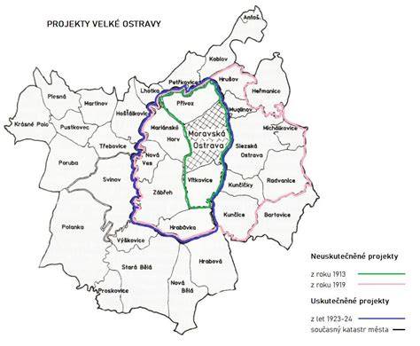 Mapa Ostravy s vyznačenými mestskými časťami