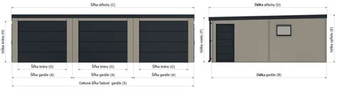 Diagram zobrazujúci základné rozmery prefabrikovanej garáže