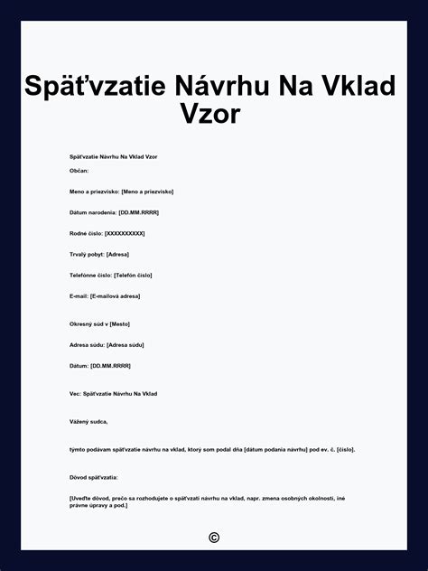 Ilustrácia formuláru na späťvzatie návrhu na vklad