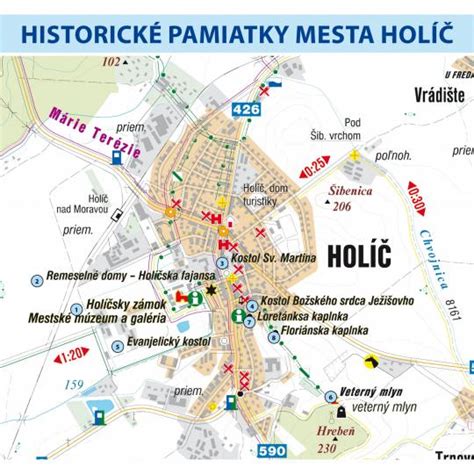 Mapa mesta Holíč s vyznačenými lokalitami