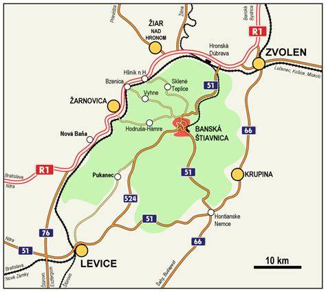 Mapa okolia Banskej Štiavnice s tajchami