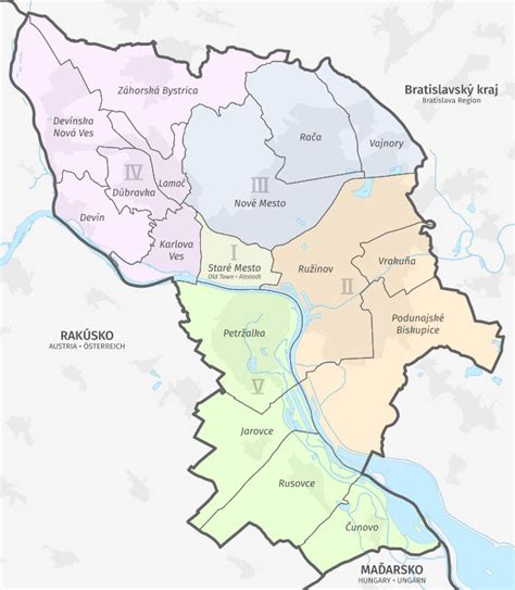 Mapa Bratislavy s vyznačenou mestskou časťou Podunajské Biskupice