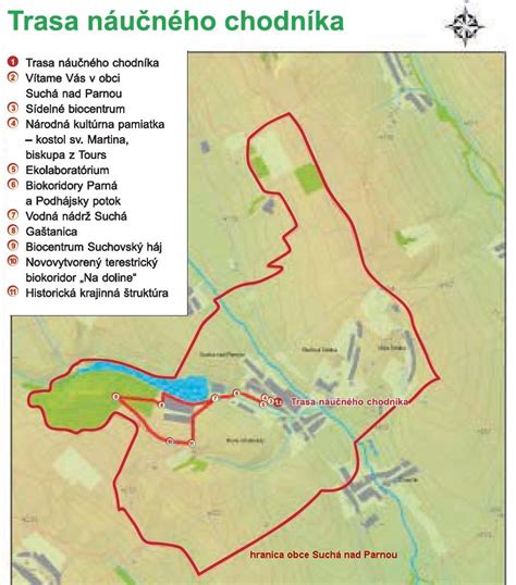 Mapa Suchej nad Parnou s vyznačenými službami a rekreačnými zónami