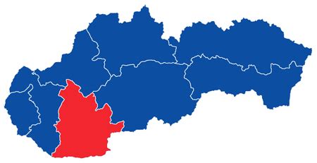 Mapa Slovenska s vyznačeným Trenčianskym krajom a mestom Stará Turá