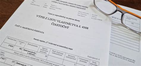 Ilustrácia listu vlastníctva s vyznačenými údajmi o vlastníkovi a nehnuteľnosti