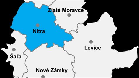 Mapa Nitrianskeho kraja s vyznačenými obcami Žirany a Nitra
