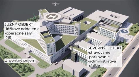 Pôdorys novej nemocnice s vyznačením oddelení