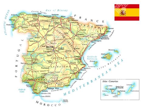 Mapa Španielska s vyznačenými diaľnicami a rýchlostnými cestami