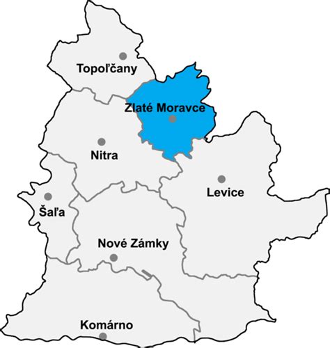 Mapa okresu Zlaté Moravce s vyznačenou oblasťou Čiernej Doliny