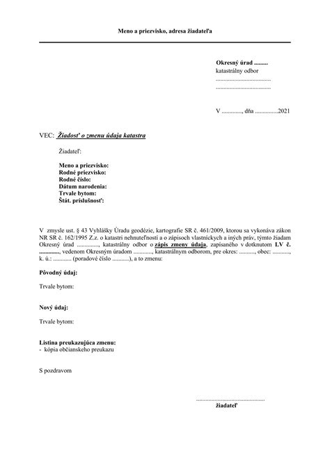 Ukážka titulnej strany žiadosti o zmenu v užívaní stavby